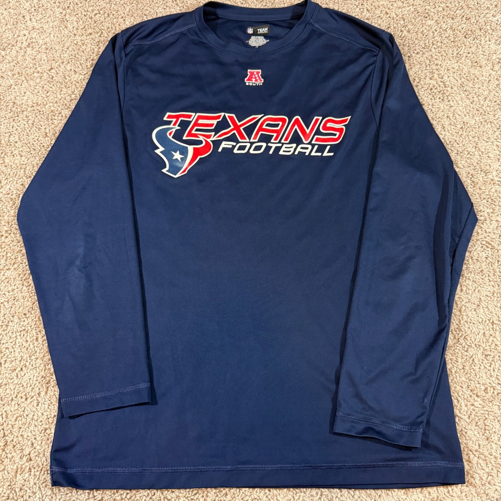 NFL Team Apparel Houston Texans Shirt Mens Large Navy Blue Excellent Long Sleeve